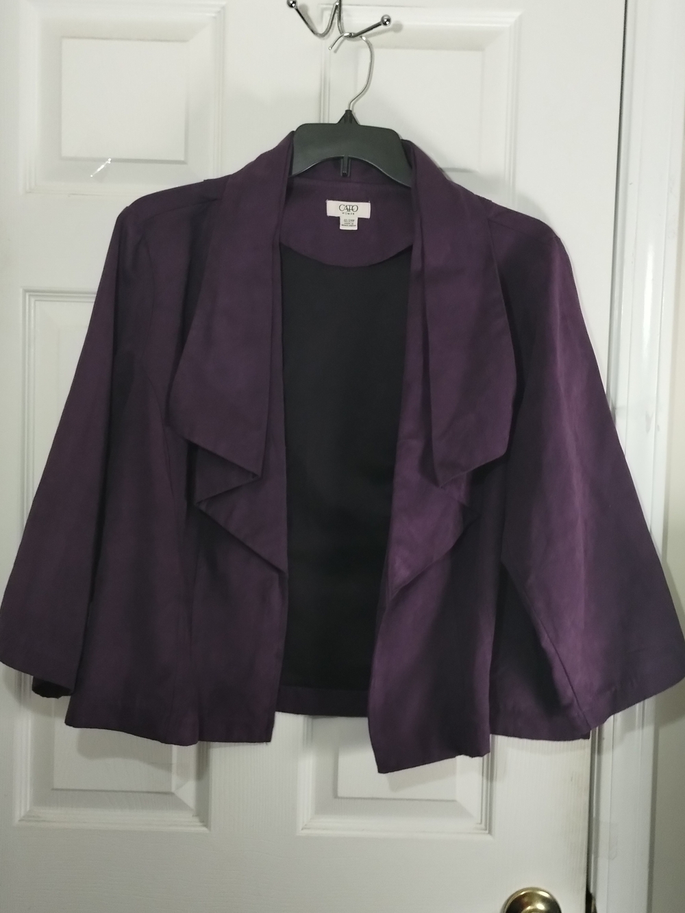 Plus Size Cato's Purple Draped Lapel Collar Open-Front Short Line Jacket